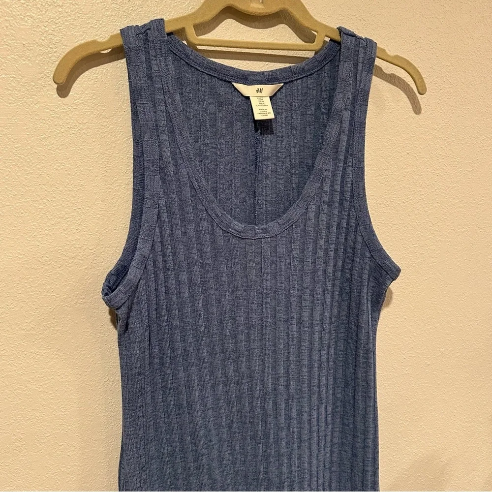 Blue Ribbed Midi Dress in Blue Marl Size M Coastal Layer Comfy - Picture 4 of 6